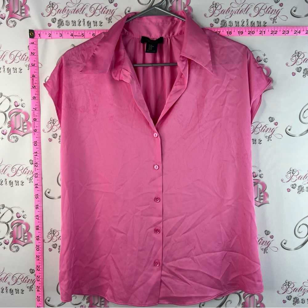 RACHEL Rachel Roy Pink Short Sleeve Button Front Blouse T-shirt top buttons